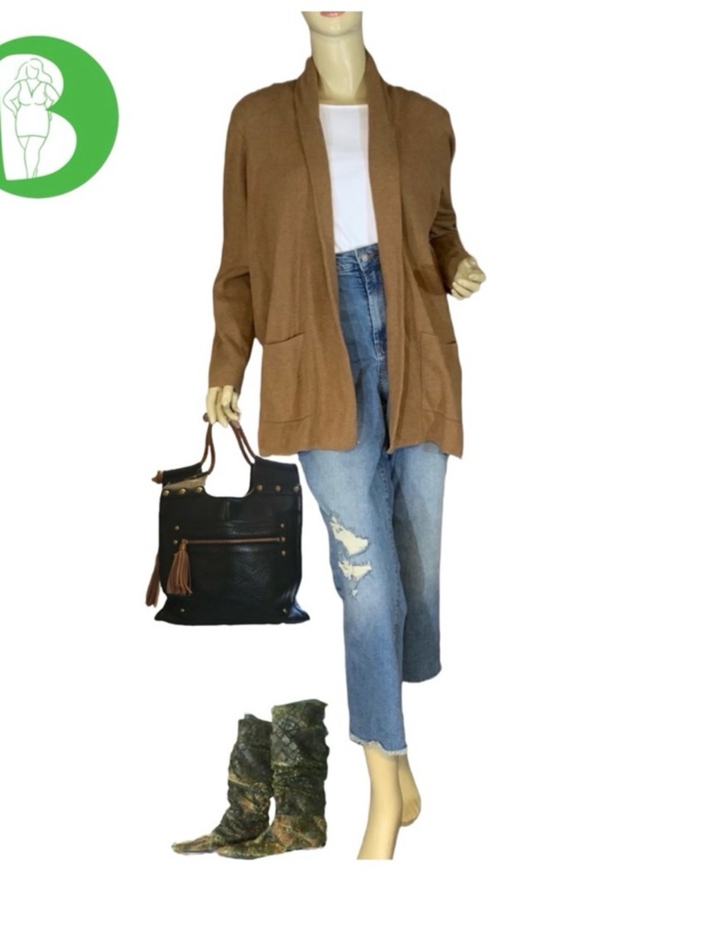 J. CREW "CHELSEA" CAMEL BROWN OPEN-FRONT CARDIGAN SWEATER (L)